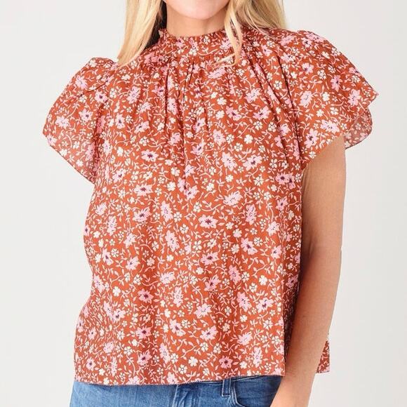 Trovata Tops - TROVATA Birds of Paradis Carla Highneck Floral Cotton Blouse - Sz Small